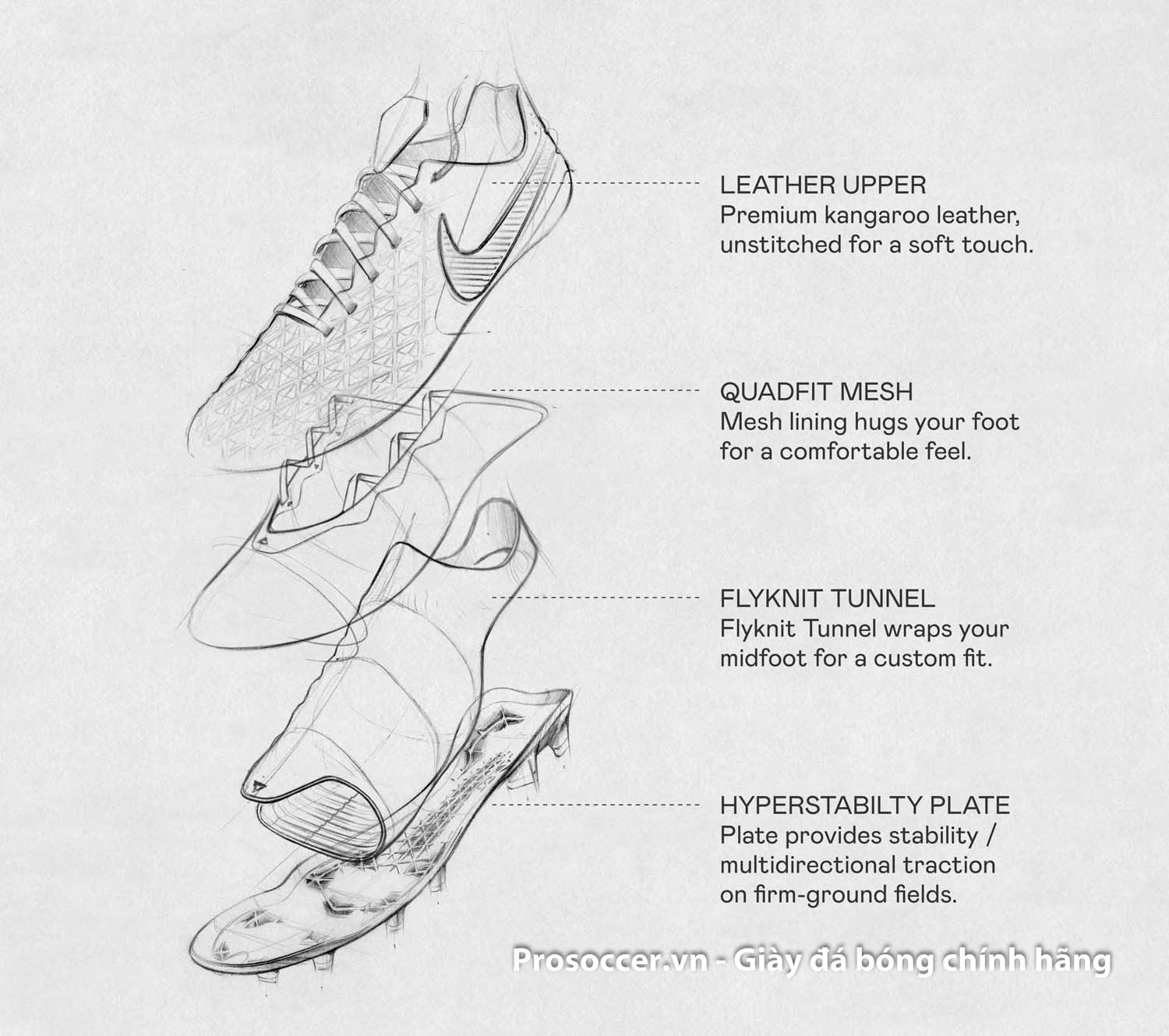 Nike cũng đã áp dụng công nghệ Quadfit vào dòng giày bóng đá da thật Tiempo Legend 8 Elite