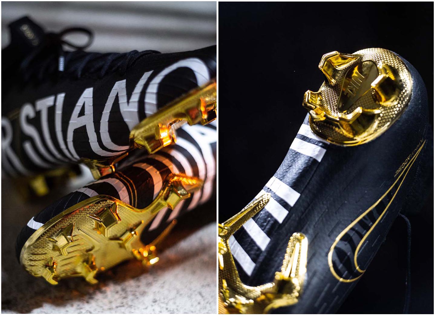 Đế giày màu vàng Gold cực kỳ đẹp mắt của giày bóng đá Nike CR7 SE